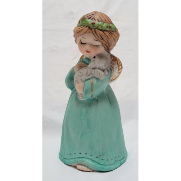 Vintage 1978 Jasco Merri Bells Ceramic Angel Holding Lamb - Picture 2 of 9
